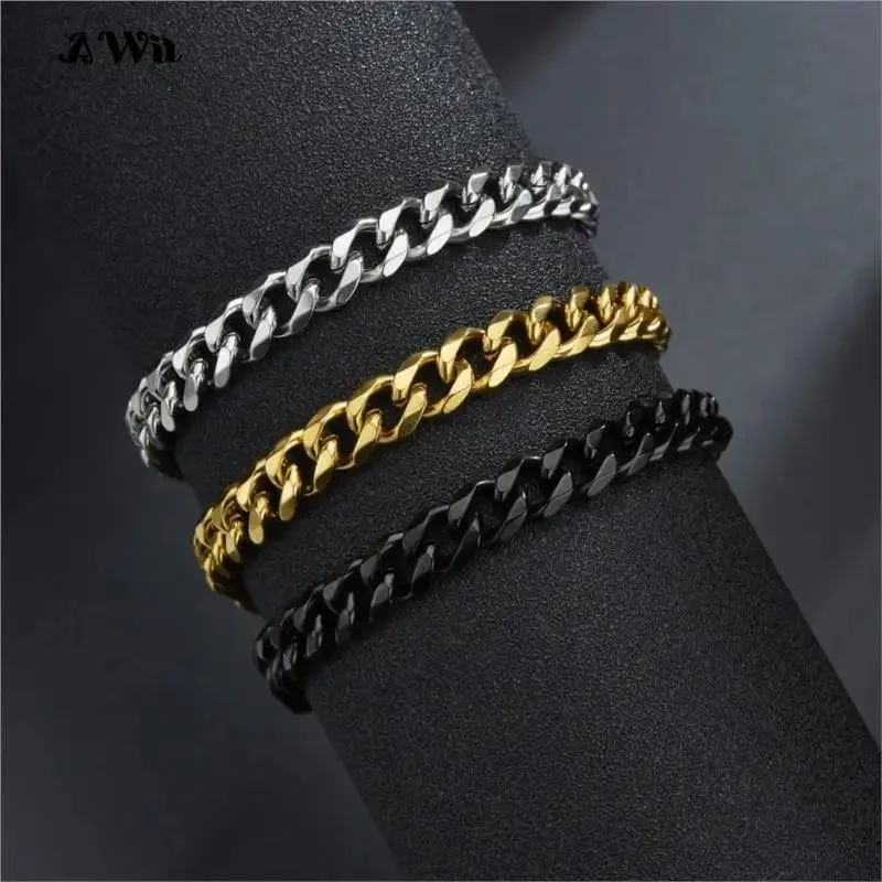 Awit Miniamlist Herrenarmband Goldschmuck Street Style Edelstahl 316L 18 Karat vergoldet kubanische Kettenarmbänder für Frauen