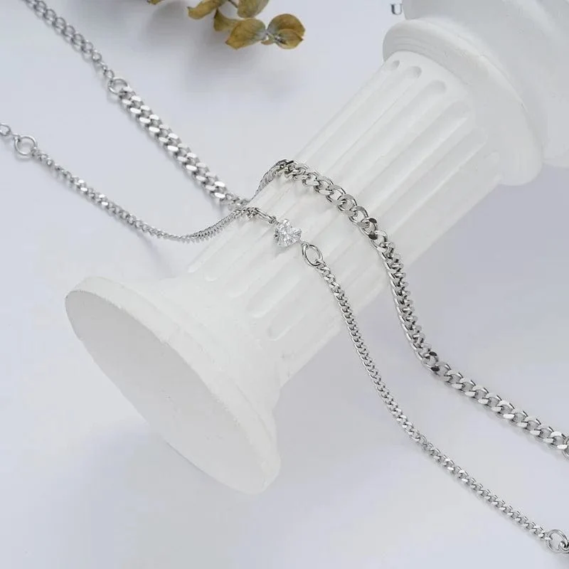 2-teiliges schlichtes, modisches Armband-Set aus Edelstahl für Paare, Unisex, Frauen und Männer, Liebhaber, Kristallherz, silbrige Kette, Armbänder, Schmuck