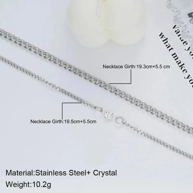 2-teiliges schlichtes, modisches Armband-Set aus Edelstahl für Paare, Unisex, Frauen und Männer, Liebhaber, Kristallherz, silbrige Kette, Armbänder, Schmuck