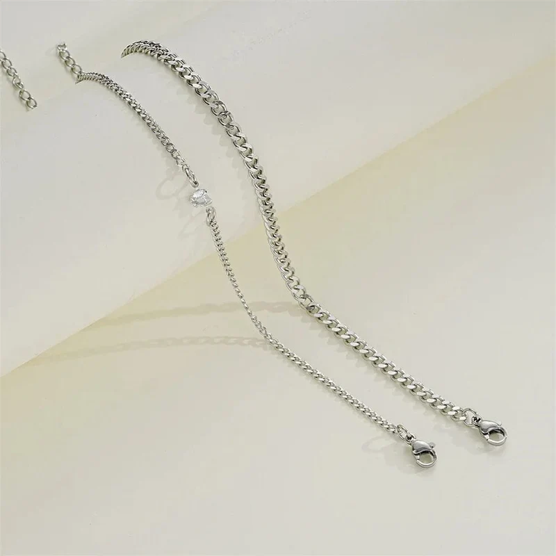 2-teiliges schlichtes, modisches Armband-Set aus Edelstahl für Paare, Unisex, Frauen und Männer, Liebhaber, Kristallherz, silbrige Kette, Armbänder, Schmuck