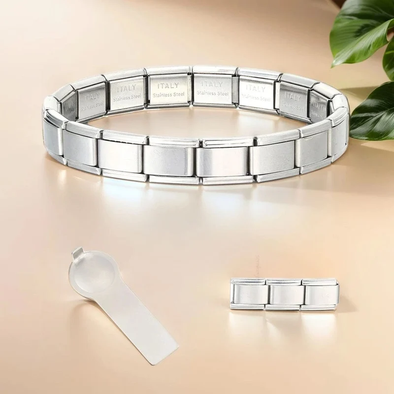 Italienische Charm-Armbänder DIY Grundkette Edelstahl Armreif Vielseitig Zusammengebaute Module Ideales Geschenk 9mm Universal Dropshipping