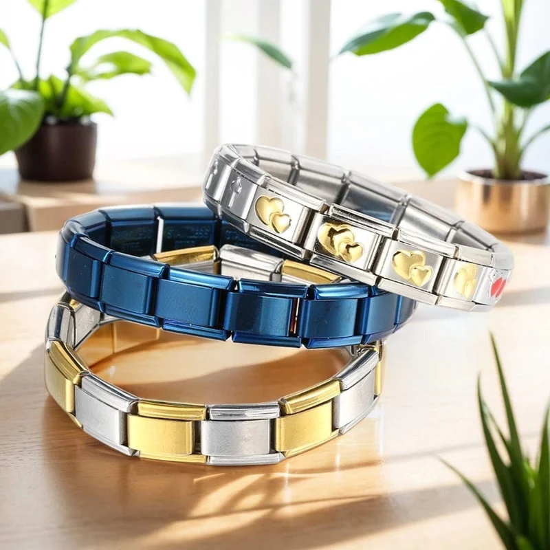 Italienische Charm-Armbänder DIY Grundkette Edelstahl Armreif Vielseitig Zusammengebaute Module Ideales Geschenk 9mm Universal Dropshipping