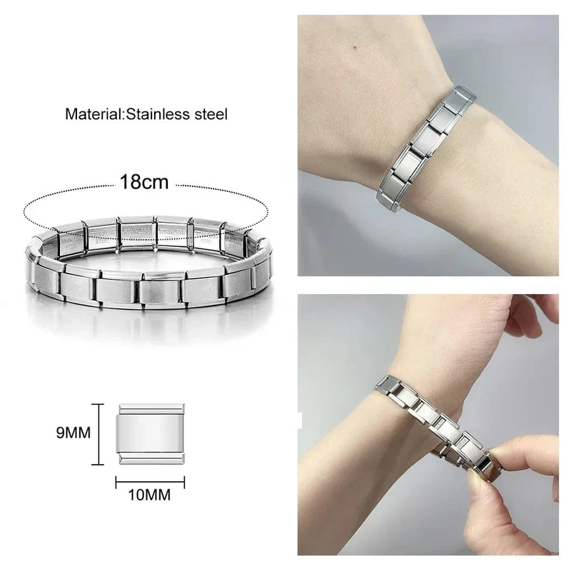 Italienische Charm-Armbänder DIY Grundkette Edelstahl Armreif Vielseitig Zusammengebaute Module Ideales Geschenk 9mm Universal Dropshipping