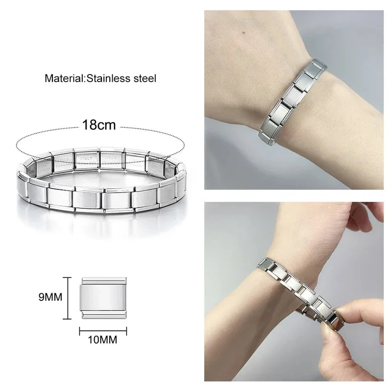 Italienische Charm-Armbänder DIY Grundkette Edelstahl Armreif Vielseitig Zusammengebaute Module Ideales Geschenk 9mm Universal Dropshipping