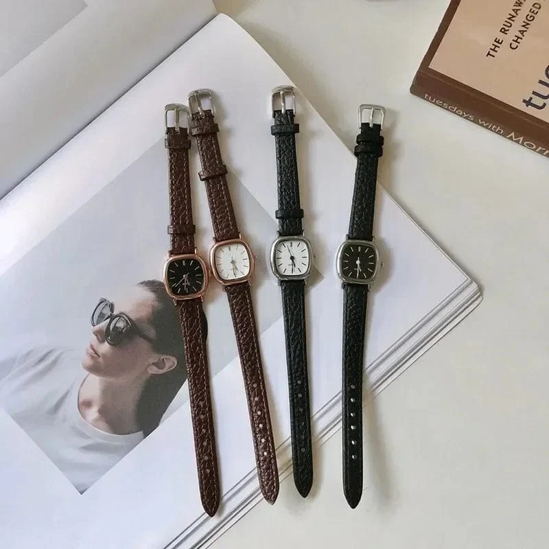 Hochwertige Damen-Armbanduhren, lässig, schlicht, Vintage-Uhren für Frauen, Zifferblatt, Armbanduhr mit Lederarmband