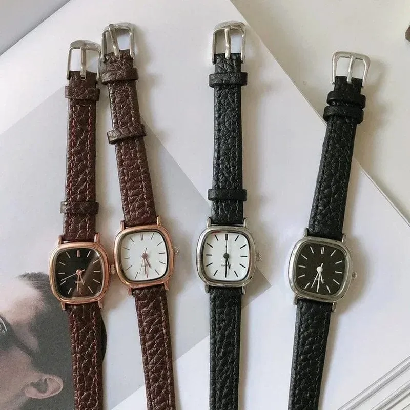 Hochwertige Damen-Armbanduhren, lässig, schlicht, Vintage-Uhren für Frauen, Zifferblatt, Armbanduhr mit Lederarmband