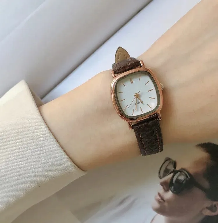Hochwertige Damen-Armbanduhren, lässig, schlicht, Vintage-Uhren für Frauen, Zifferblatt, Armbanduhr mit Lederarmband