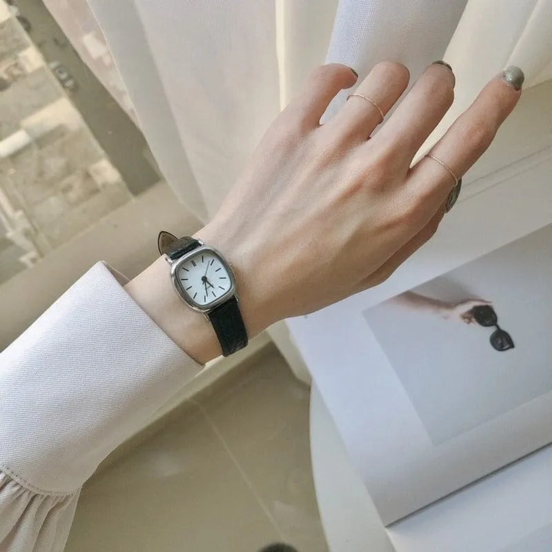 Hochwertige Damen-Armbanduhren, lässig, schlicht, Vintage-Uhren für Frauen, Zifferblatt, Armbanduhr mit Lederarmband