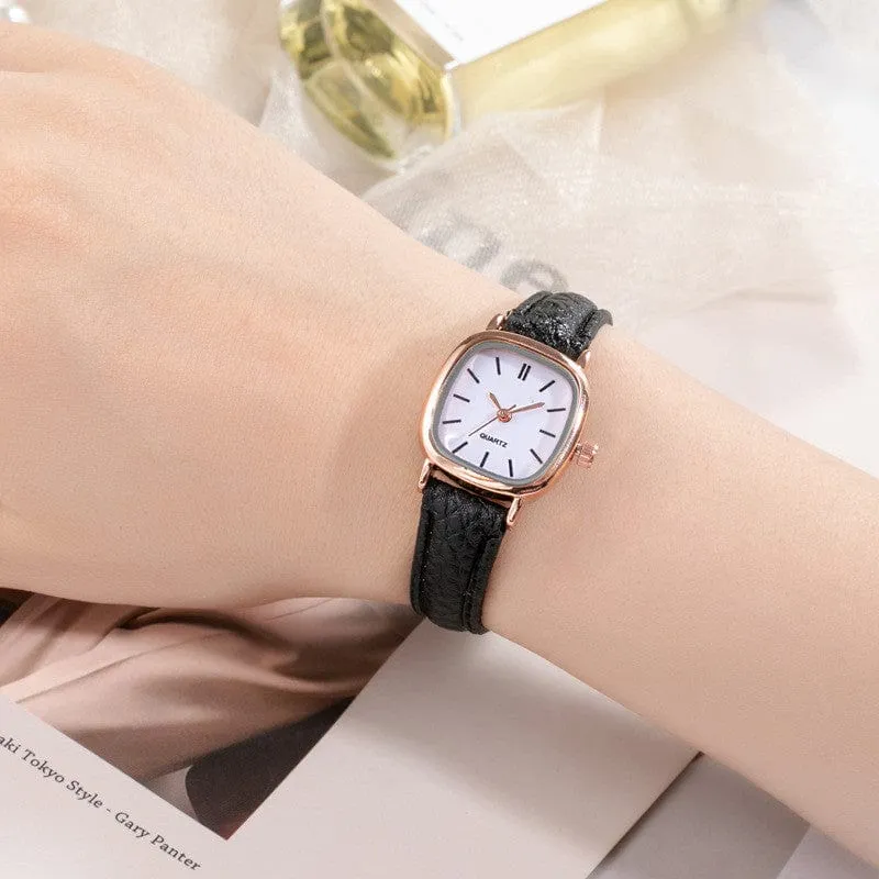 Hochwertige Damen-Armbanduhren, lässig, schlicht, Vintage-Uhren für Frauen, Zifferblatt, Armbanduhr mit Lederarmband