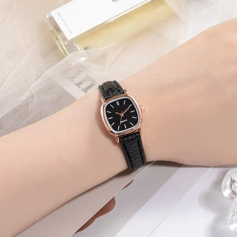Hochwertige Damen-Armbanduhren, lässig, schlicht, Vintage-Uhren für Frauen, Zifferblatt, Armbanduhr mit Lederarmband