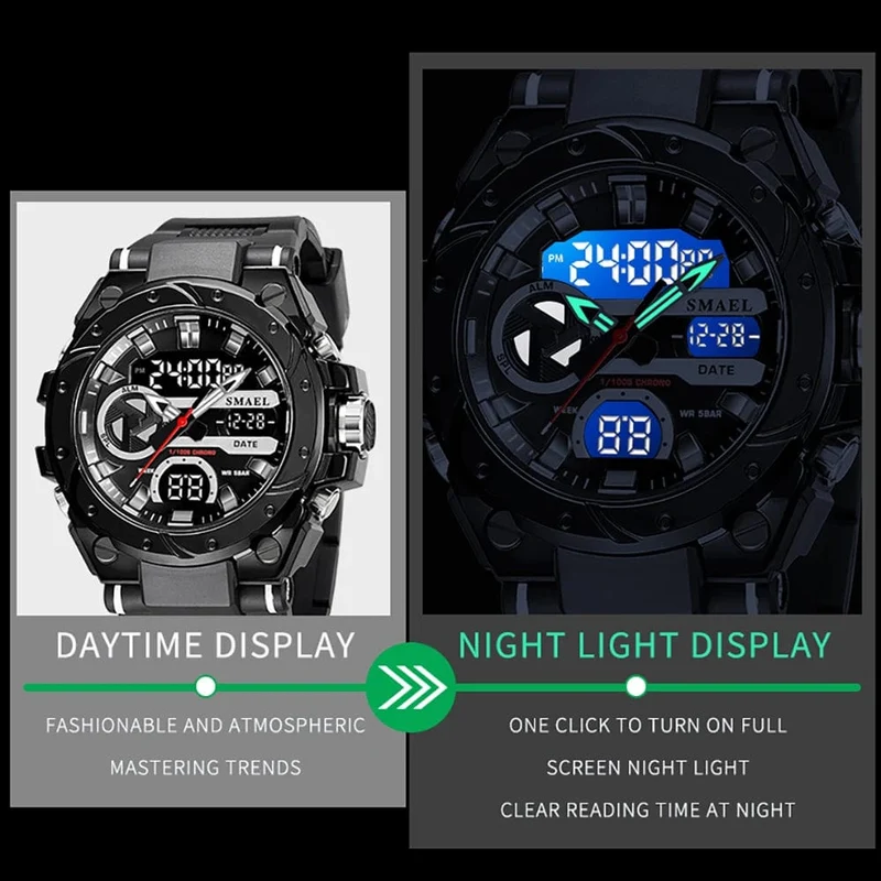 SMAEL Marke Sport Uhren 50M Wateproof Dual Time Display Uhren LED 8029 Stoppuhren Alarm Multifunktionale herren Armbanduhren