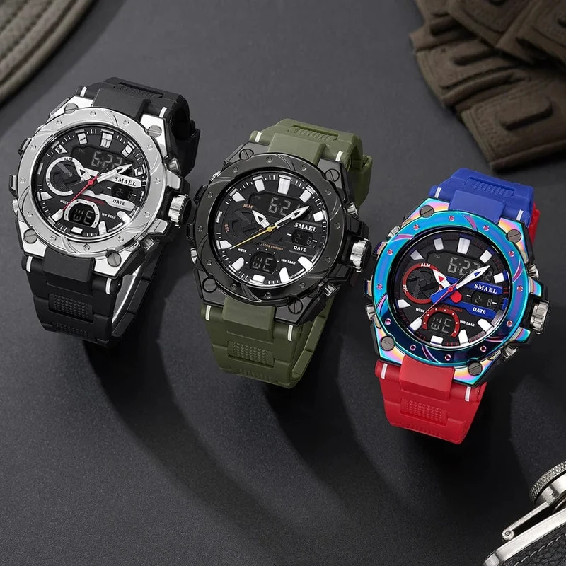 SMAEL Marke Sport Uhren 50M Wateproof Dual Time Display Uhren LED 8029 Stoppuhren Alarm Multifunktionale herren Armbanduhren