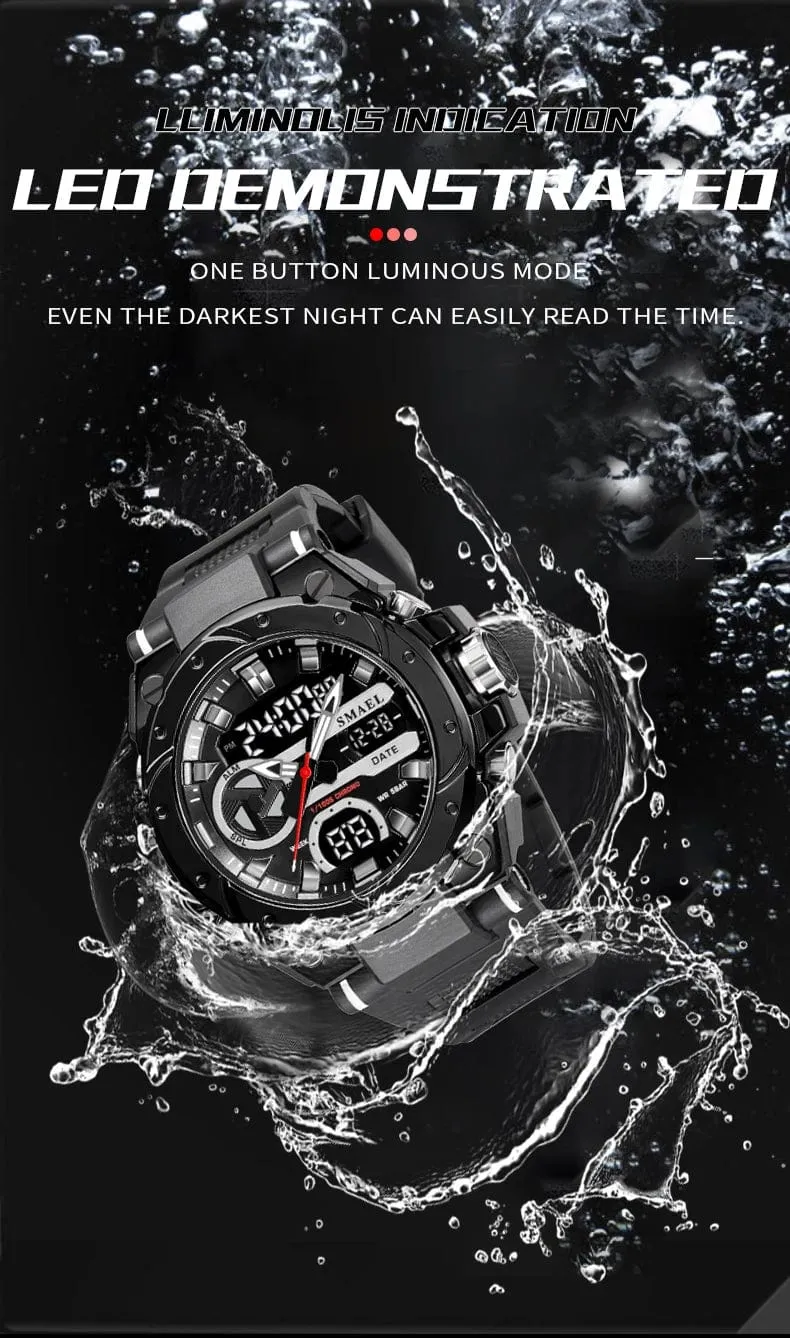 SMAEL Marke Sport Uhren 50M Wateproof Dual Time Display Uhren LED 8029 Stoppuhren Alarm Multifunktionale herren Armbanduhren