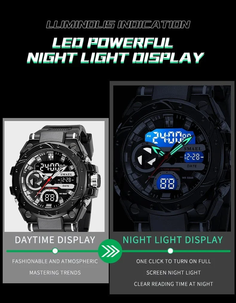 SMAEL Marke Sport Uhren 50M Wateproof Dual Time Display Uhren LED 8029 Stoppuhren Alarm Multifunktionale herren Armbanduhren