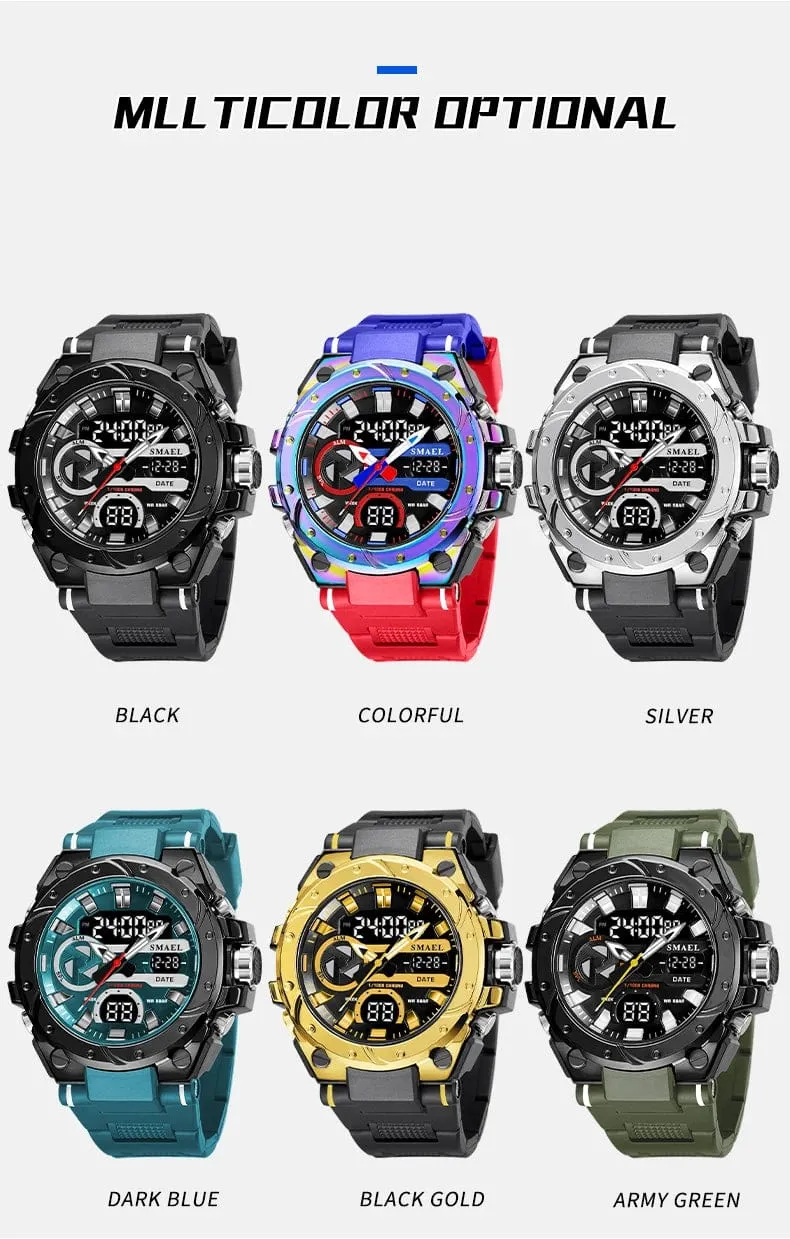 SMAEL Marke Sport Uhren 50M Wateproof Dual Time Display Uhren LED 8029 Stoppuhren Alarm Multifunktionale herren Armbanduhren
