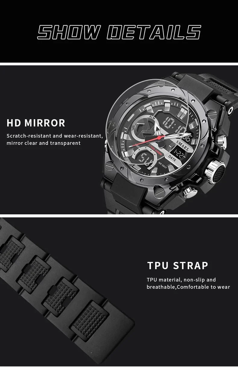 SMAEL Marke Sport Uhren 50M Wateproof Dual Time Display Uhren LED 8029 Stoppuhren Alarm Multifunktionale herren Armbanduhren
