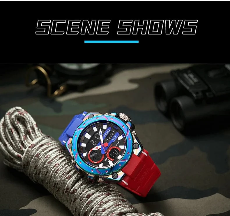 SMAEL Marke Sport Uhren 50M Wateproof Dual Time Display Uhren LED 8029 Stoppuhren Alarm Multifunktionale herren Armbanduhren