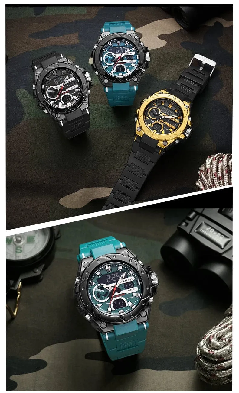 SMAEL Marke Sport Uhren 50M Wateproof Dual Time Display Uhren LED 8029 Stoppuhren Alarm Multifunktionale herren Armbanduhren