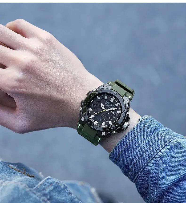 SMAEL Marke Sport Uhren 50M Wateproof Dual Time Display Uhren LED 8029 Stoppuhren Alarm Multifunktionale herren Armbanduhren