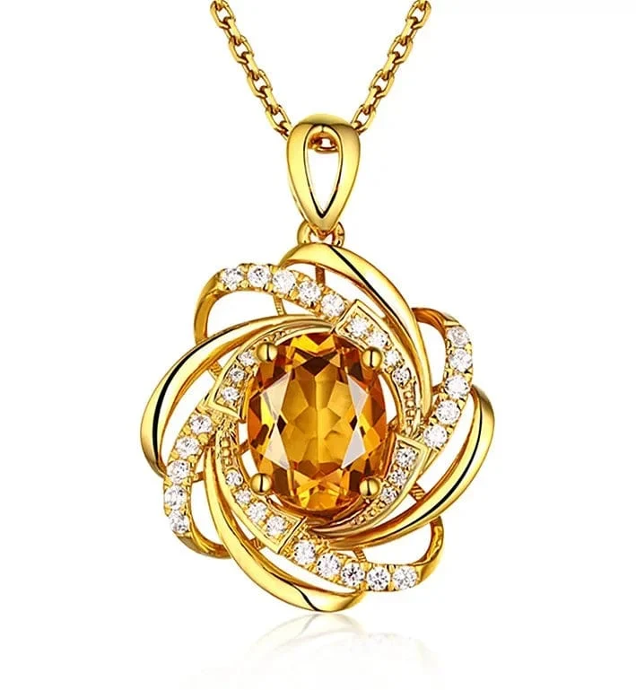 Echt 18K Gold 2 Karat Topas Anhänger Frauen Luxus Gelb Edelstein 18 K Gold Halskette Kristall Schmuck Anhänger Frauen Accessoires