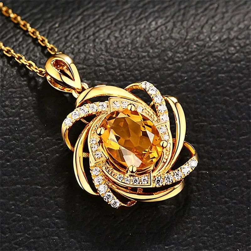 Echt 18K Gold 2 Karat Topas Anhänger Frauen Luxus Gelb Edelstein 18 K Gold Halskette Kristall Schmuck Anhänger Frauen Accessoires