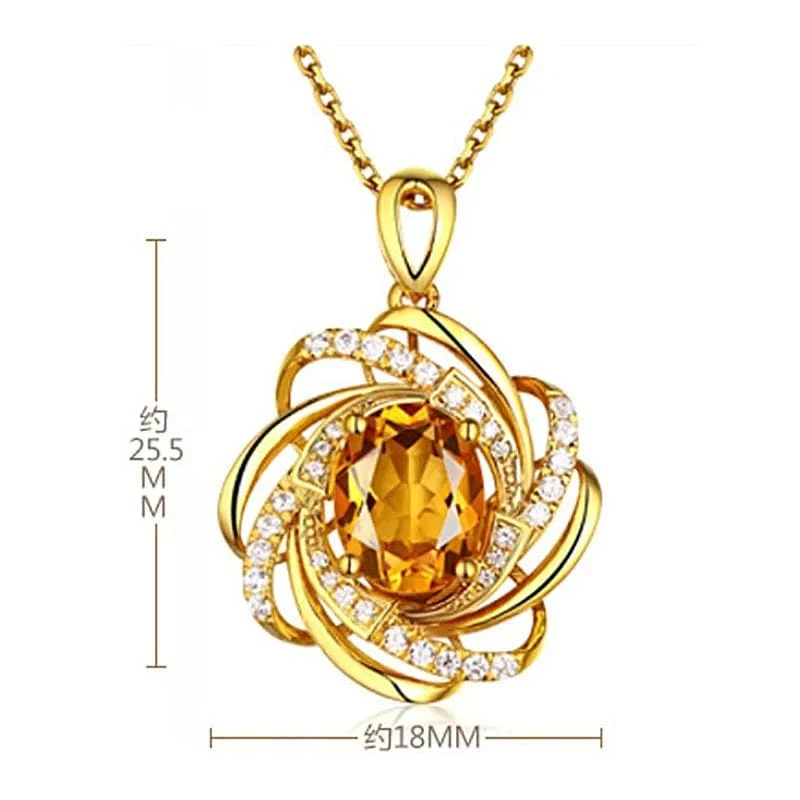 Echt 18K Gold 2 Karat Topas Anhänger Frauen Luxus Gelb Edelstein 18 K Gold Halskette Kristall Schmuck Anhänger Frauen Accessoires