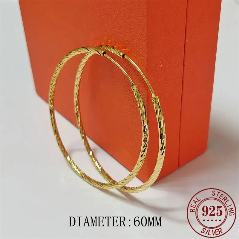 Senlissi - Creolen für Damen, 18 Karat Gelbgold vergoldet, 925er Sterlingsilber, modische Tropfenohrringe, Cерьги Kольца Kольц SL009