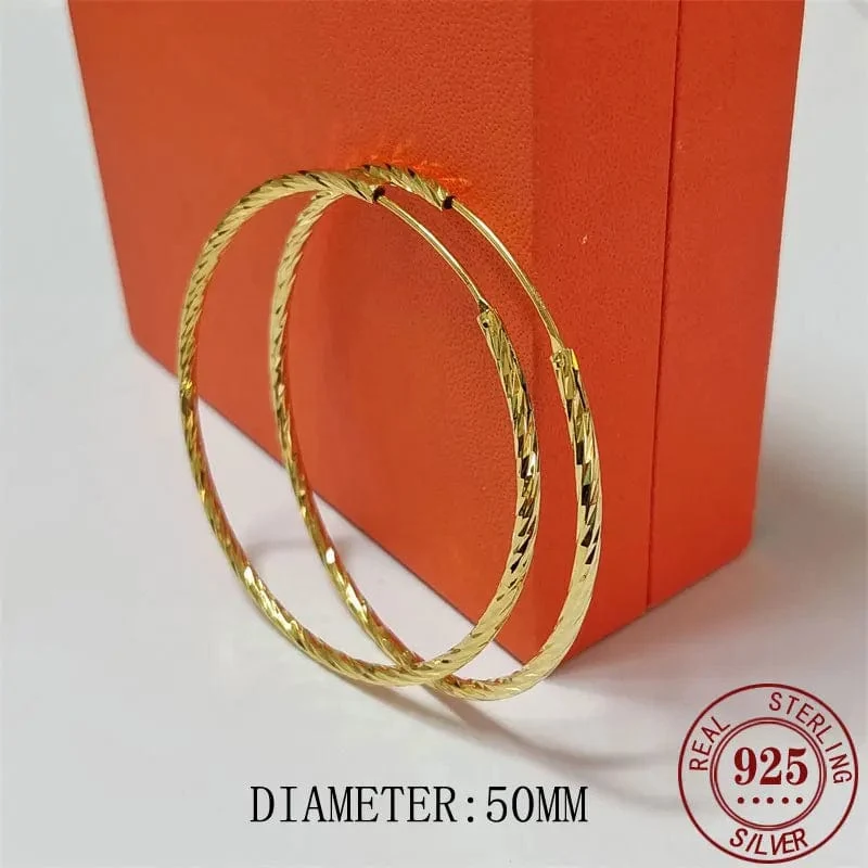 Senlissi - Creolen für Damen, 18 Karat Gelbgold vergoldet, 925er Sterlingsilber, modische Tropfenohrringe, Cерьги Kольца Kольц SL009