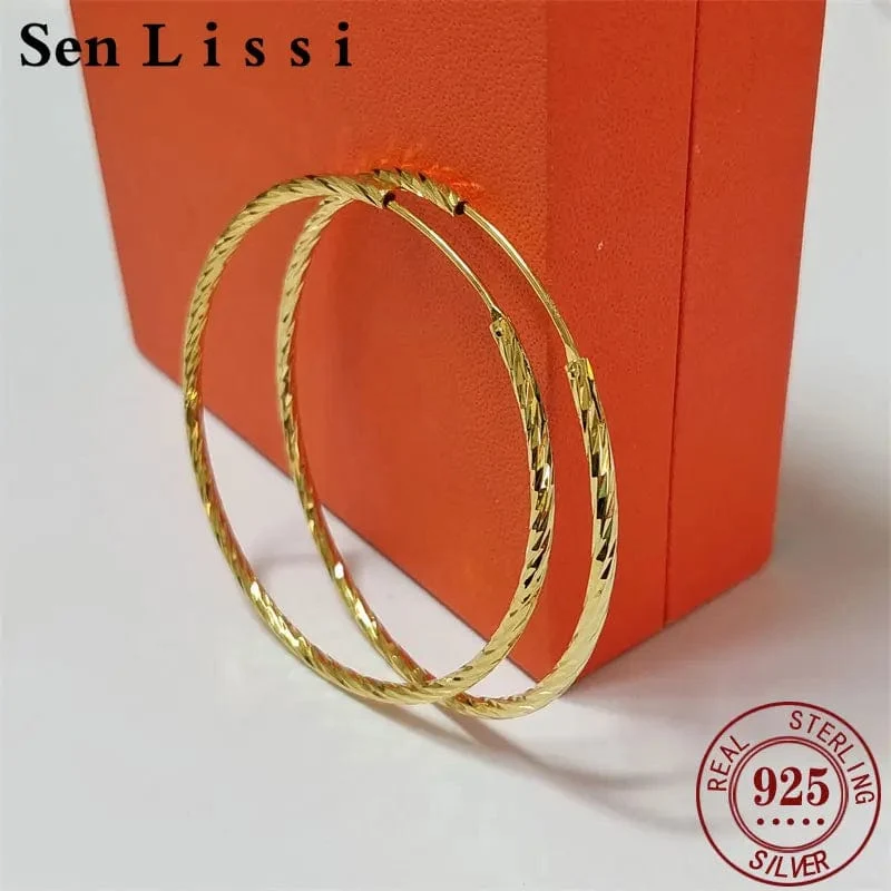 Senlissi - Creolen für Damen, 18 Karat Gelbgold vergoldet, 925er Sterlingsilber, modische Tropfenohrringe, Cерьги Kольца Kольц SL009
