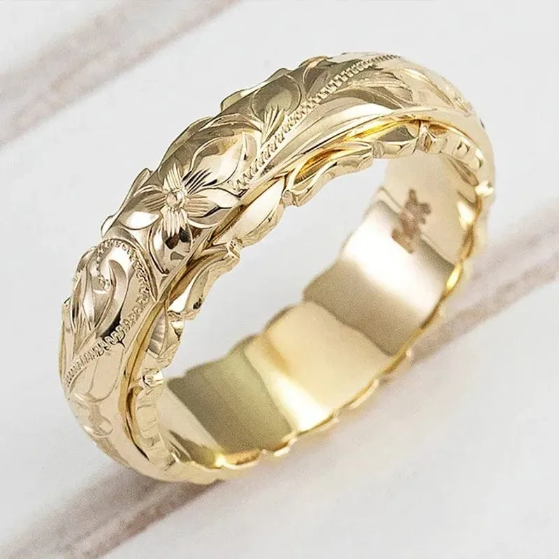 14 Karat Goldfarbe Hängender geschnitzter Rosenblumenring für Frauen und Männer Goldringe Damenschmuck Ringe Hochzeitstag 2021