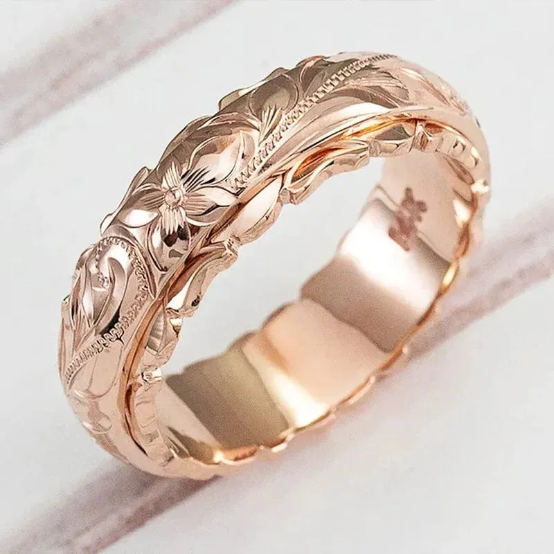 14 Karat Goldfarbe Hängender geschnitzter Rosenblumenring für Frauen und Männer Goldringe Damenschmuck Ringe Hochzeitstag 2021