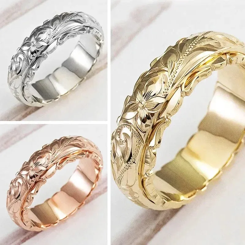 14 Karat Goldfarbe Hängender geschnitzter Rosenblumenring für Frauen und Männer Goldringe Damenschmuck Ringe Hochzeitstag 2021