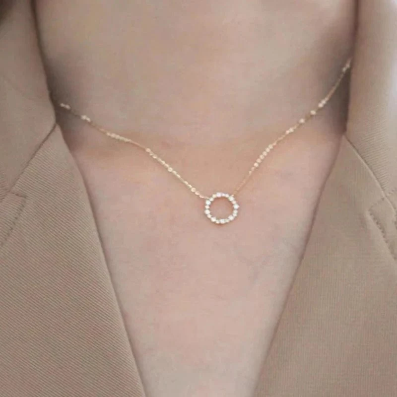 Jkeli - Halskette aus 100 % S925 Sterlingsilber, vergoldet mit 18 Karat Gold und voller Diamantkreis-Stil, japanische und koreanische K-Gold-Halskette