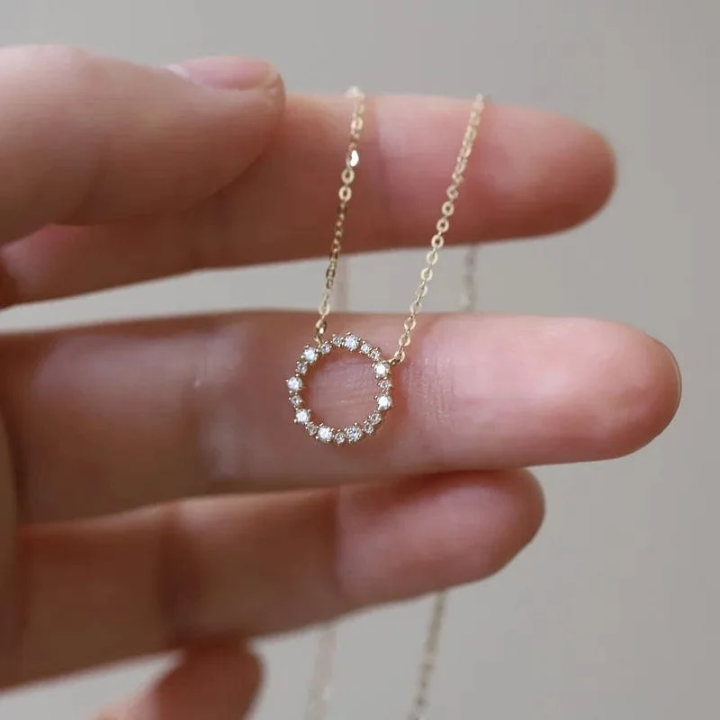 Jkeli - Halskette aus 100 % S925 Sterlingsilber, vergoldet mit 18 Karat Gold und voller Diamantkreis-Stil, japanische und koreanische K-Gold-Halskette