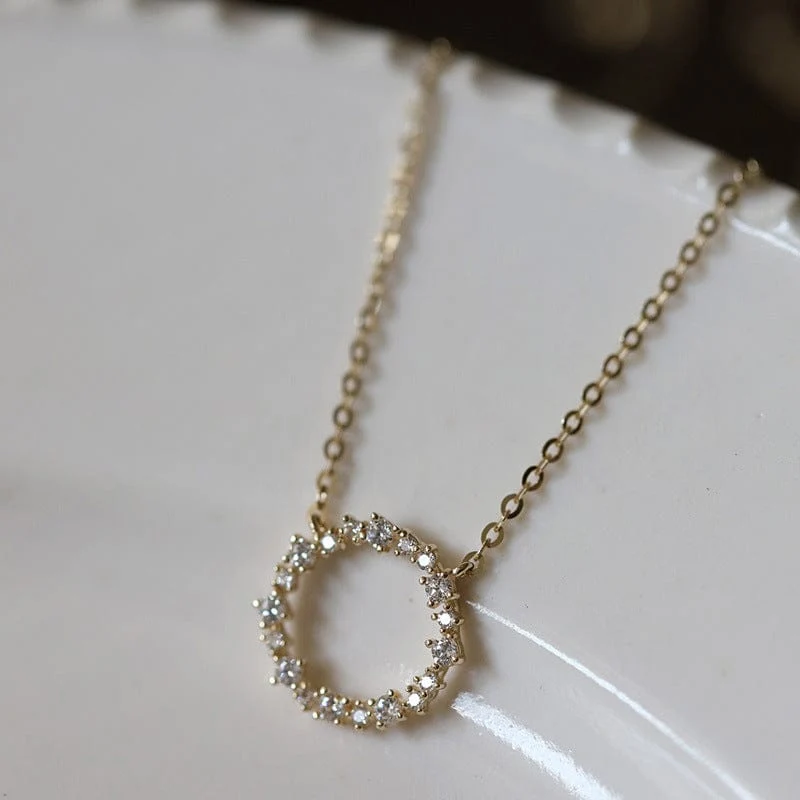 Jkeli - Halskette aus 100 % S925 Sterlingsilber, vergoldet mit 18 Karat Gold und voller Diamantkreis-Stil, japanische und koreanische K-Gold-Halskette