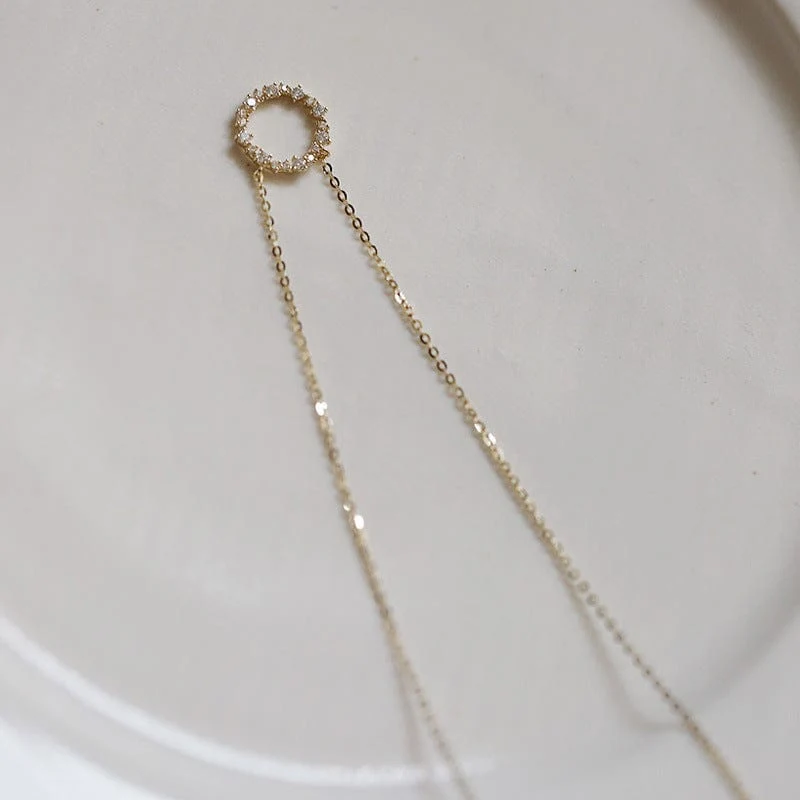 Jkeli - Halskette aus 100 % S925 Sterlingsilber, vergoldet mit 18 Karat Gold und voller Diamantkreis-Stil, japanische und koreanische K-Gold-Halskette