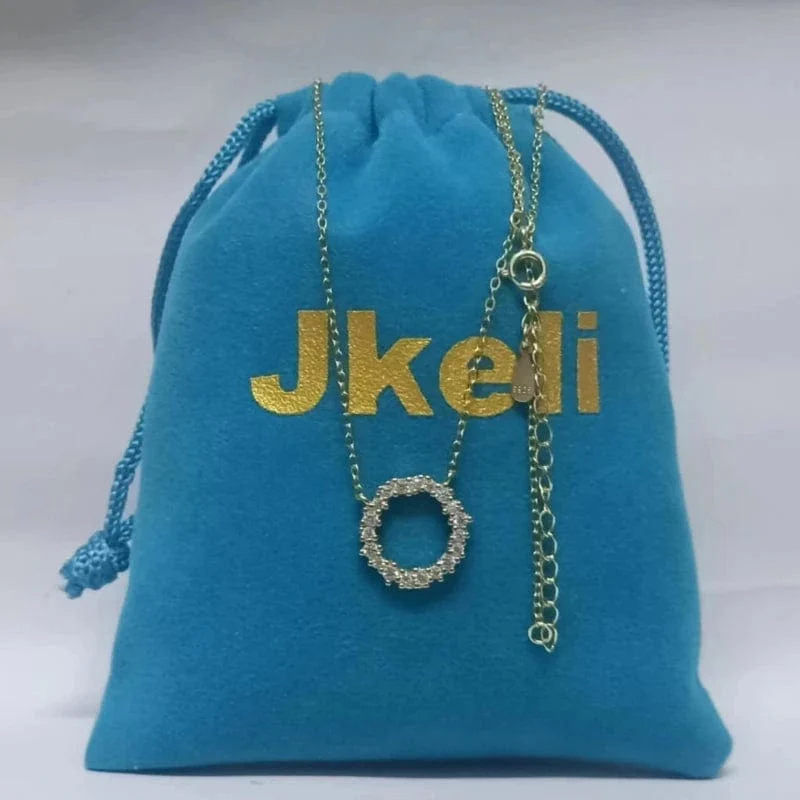 Jkeli - Halskette aus 100 % S925 Sterlingsilber, vergoldet mit 18 Karat Gold und voller Diamantkreis-Stil, japanische und koreanische K-Gold-Halskette
