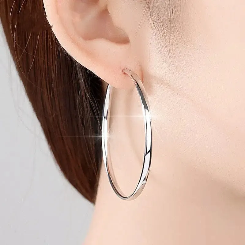 Senlissi - Neue Creolen für Frauen, 18 Karat vergoldet, 925 Sterling Silber, 3.0 mm, modischer Ohrring, Cерьги Kольца, 3/4/5/6/7 cm
