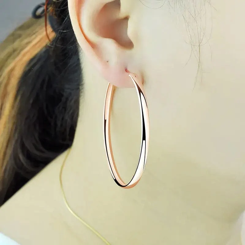Senlissi - Neue Creolen für Frauen, 18 Karat vergoldet, 925 Sterling Silber, 3.0 mm, modischer Ohrring, Cерьги Kольца, 3/4/5/6/7 cm