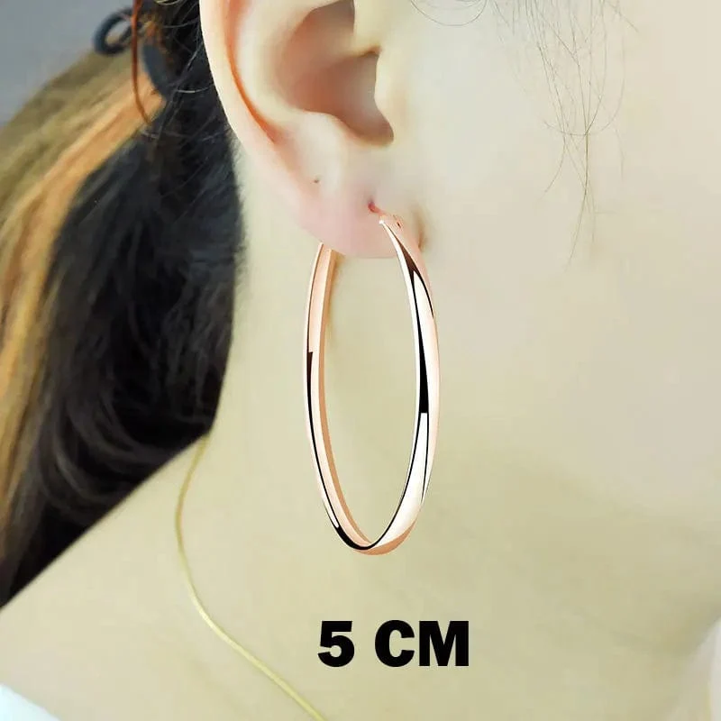 Senlissi - Neue Creolen für Frauen, 18 Karat vergoldet, 925 Sterling Silber, 3.0 mm, modischer Ohrring, Cерьги Kольца, 3/4/5/6/7 cm