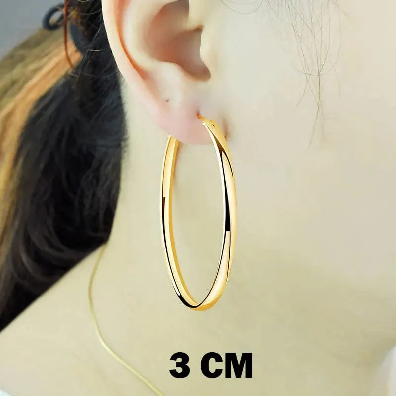 Senlissi - Neue Creolen für Frauen, 18 Karat vergoldet, 925 Sterling Silber, 3.0 mm, modischer Ohrring, Cерьги Kольца, 3/4/5/6/7 cm