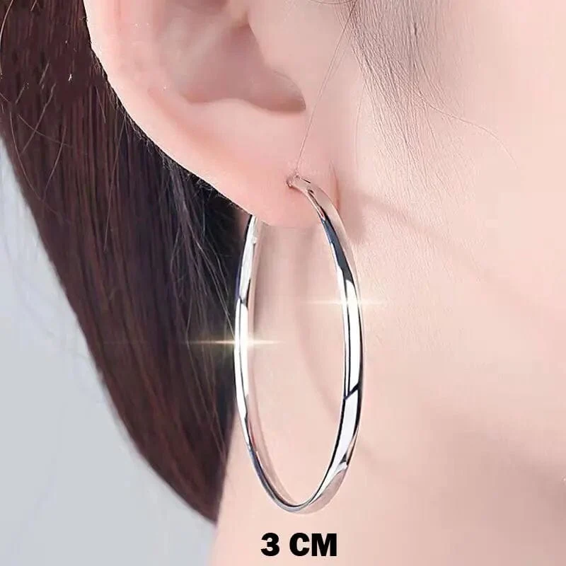 Senlissi - Neue Creolen für Frauen, 18 Karat vergoldet, 925 Sterling Silber, 3.0 mm, modischer Ohrring, Cерьги Kольца, 3/4/5/6/7 cm
