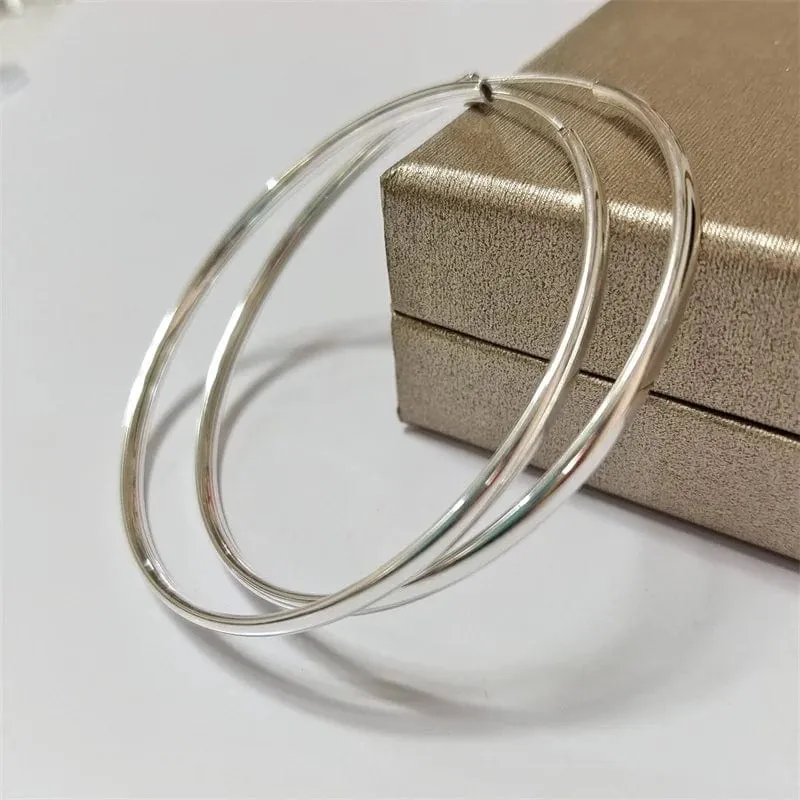 Senlissi - Neue Creolen für Frauen, 18 Karat vergoldet, 925 Sterling Silber, 3.0 mm, modischer Ohrring, Cерьги Kольца, 3/4/5/6/7 cm