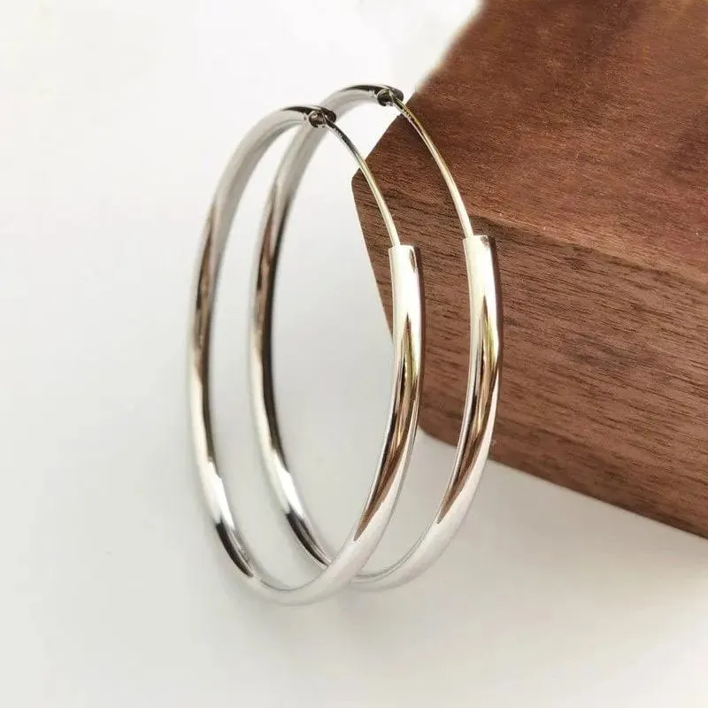Senlissi - Neue Creolen für Frauen, 18 Karat vergoldet, 925 Sterling Silber, 3.0 mm, modischer Ohrring, Cерьги Kольца, 3/4/5/6/7 cm