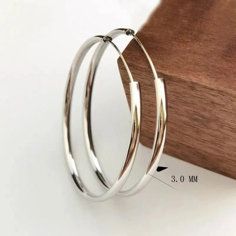 Senlissi - Neue Creolen für Frauen, 18 Karat vergoldet, 925 Sterling Silber, 3.0 mm, modischer Ohrring, Cерьги Kольца, 3/4/5/6/7 cm