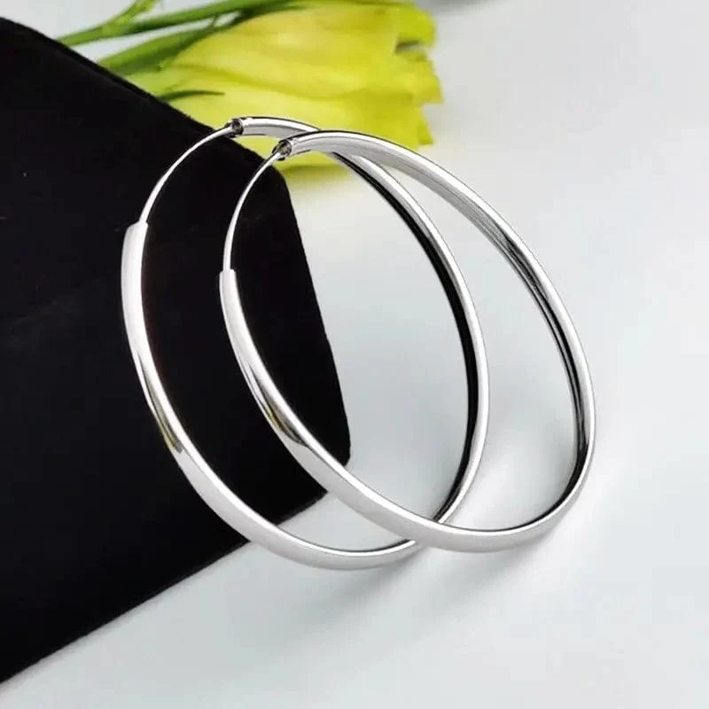 Senlissi - Neue Creolen für Frauen, 18 Karat vergoldet, 925 Sterling Silber, 3.0 mm, modischer Ohrring, Cерьги Kольца, 3/4/5/6/7 cm