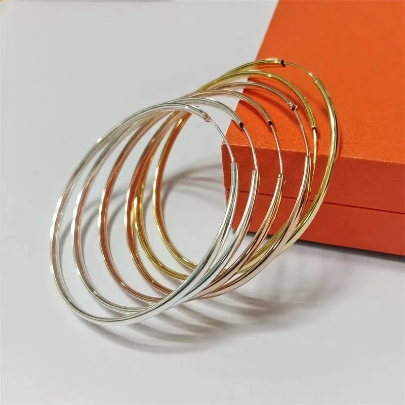 Senlissi - Neue Creolen für Frauen, 18 Karat vergoldet, 925 Sterling Silber, 3.0 mm, modischer Ohrring, Cерьги Kольца, 3/4/5/6/7 cm