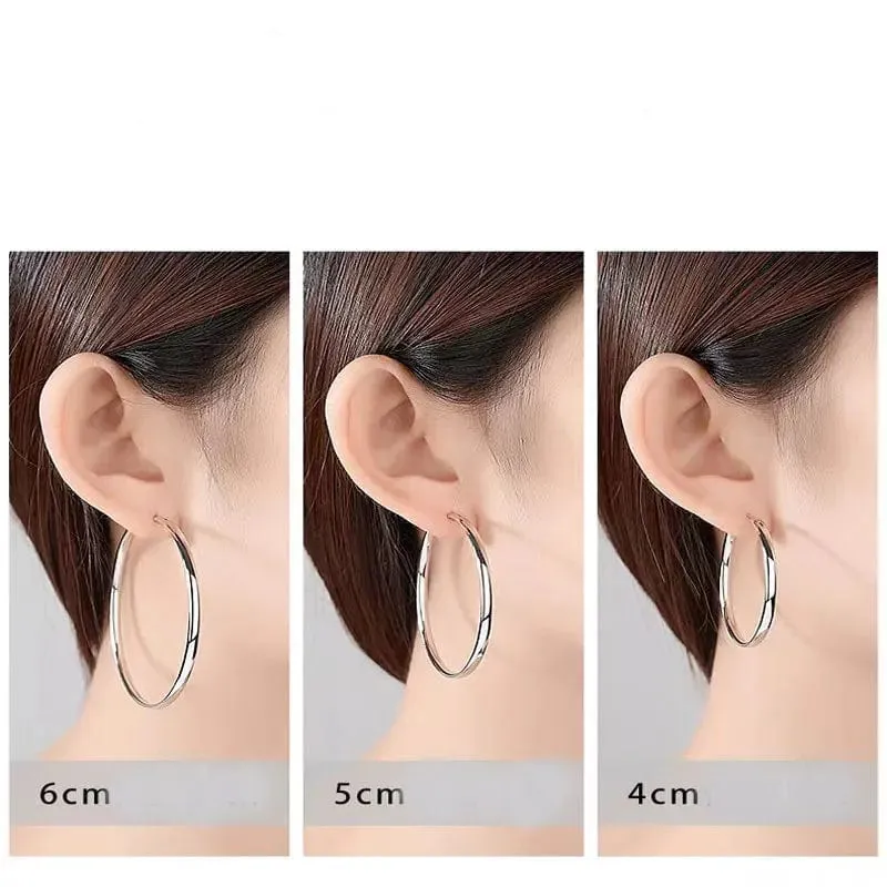 Senlissi - Neue Creolen für Frauen, 18 Karat vergoldet, 925 Sterling Silber, 3.0 mm, modischer Ohrring, Cерьги Kольца, 3/4/5/6/7 cm
