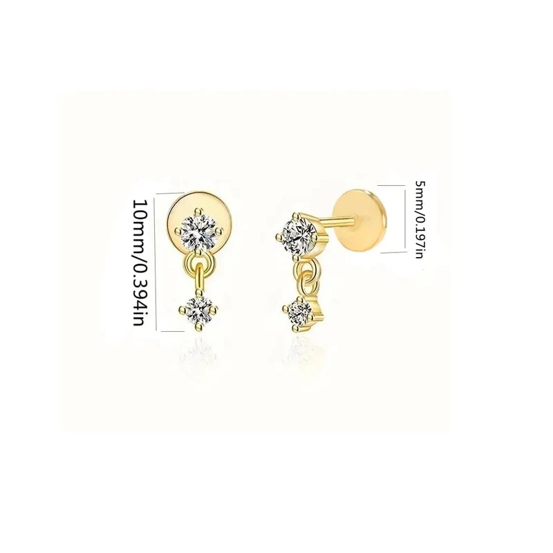 Aide 1 stück 925 Sterling Silber Mini Zirkon Dicke Flache Schraube Zurück Drop Ohrringe Für Frauen K Gold Piercing Stud Ohrringe schmuck