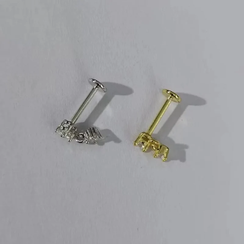 Aide 1 stück 925 Sterling Silber Mini Zirkon Dicke Flache Schraube Zurück Drop Ohrringe Für Frauen K Gold Piercing Stud Ohrringe schmuck